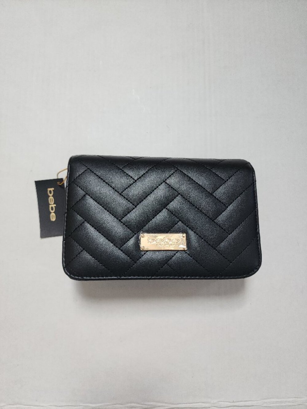 NWT Bebe Sophia Black Chevron Quilted Crossbody Bag - Picture 7 of 8